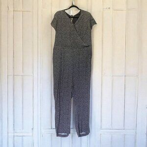 LOFT Plus Size Short Sleeve Jumpsuit Black & White Dot Print Fully Lined Size 20
